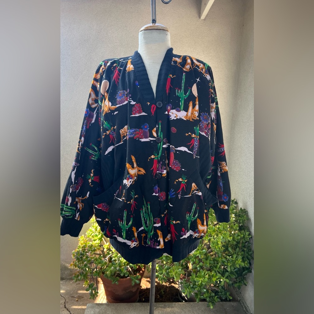 Vintage Southwestern black cotton jacket pockets One size by Papike Wear.